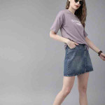 Women Lavender Printed Round Neck Pure Cotton T-shirt