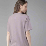 Women Lavender Printed Round Neck Pure Cotton T-shirt