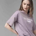 Women Lavender Printed Round Neck Pure Cotton T-shirt