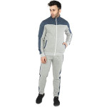 SAAVA Men's Knitted Poly Cotton Grey Milange & Blue Terry Tracksuit