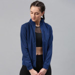 Women Blue Solid Sporty Jacket