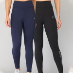 Women Black & Blue Solid High Waist Gym Tights Pack Of 2
