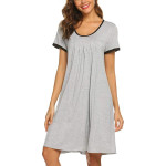 Ekouaer Women's Nightgown Short Sleeve Sleepwear Comfy Sleepshirts Pleated Scoopneck Nightshirt