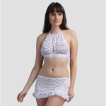 N-Gal Lace Top Bra Skirt with G-String Lingerie Set - White