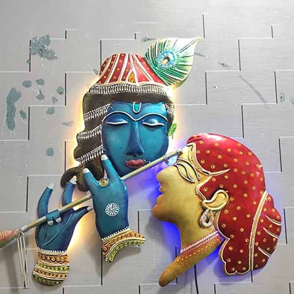 BPE Rajasthani Metal Wall Décor/Metal Wall Art Item Radha Krishna LED