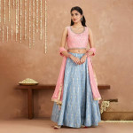 Gajra Gang by Nykaa Fashion Bani Pink and Blue Crop Top With Skirt and Dupatta