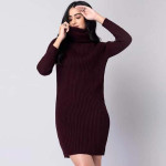"Women Solid High Neck Sweater Dress "