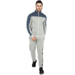 SAAVA Men's Knitted Poly Cotton Grey Milange & Blue Terry Tracksuit