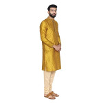 Manyavar Men's Yellow Full Sleeve Regular Fit Designer Kurta & Churidar Set