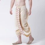 "Men Cream-Coloured & Red Printed Dupion Silk Dhoti "