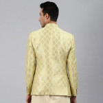 Men Green Self-Design Slim Fit Bandhgala Blazer