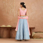Gajra Gang by Nykaa Fashion Bani Pink and Blue Crop Top With Skirt and Dupatta