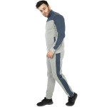 SAAVA Men's Knitted Poly Cotton Grey Milange & Blue Terry Tracksuit