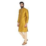 Manyavar Men's Yellow Full Sleeve Regular Fit Designer Kurta & Churidar Set