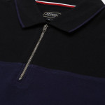 Men Navy Blue Striped Polo Collar Pure Cotton T-shirt