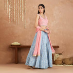 Gajra Gang by Nykaa Fashion Bani Pink and Blue Crop Top With Skirt and Dupatta