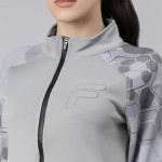 Women Grey Geometric Sporty Jacket